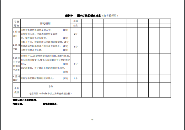 2022年福州市初中物理實驗技能考查方案