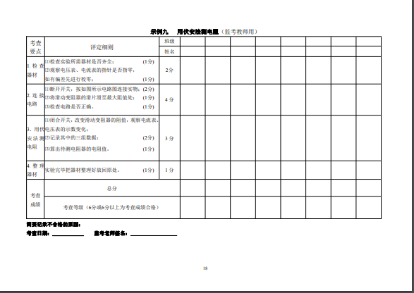 2022年福州市初中物理實驗技能考查方案